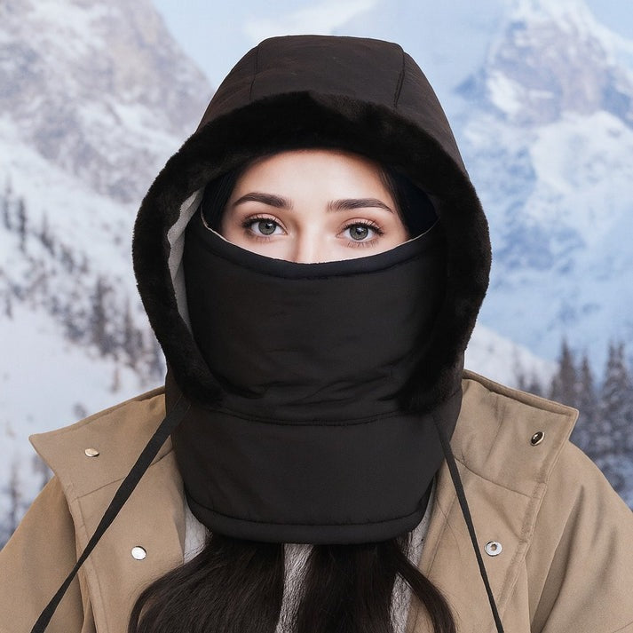 Plush-lined Thickened Thermal Hat with Face Mask