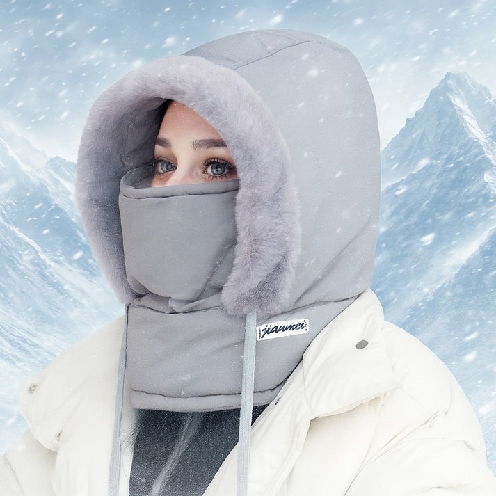 Plush-lined Thickened Thermal Hat with Face Mask